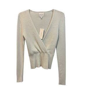 NWT Pink Rose Grey/Silver Faux Wrap Sweater Size M